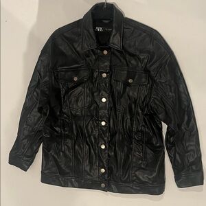 ZARA Black Faux Leather Jacket Women's Size medium